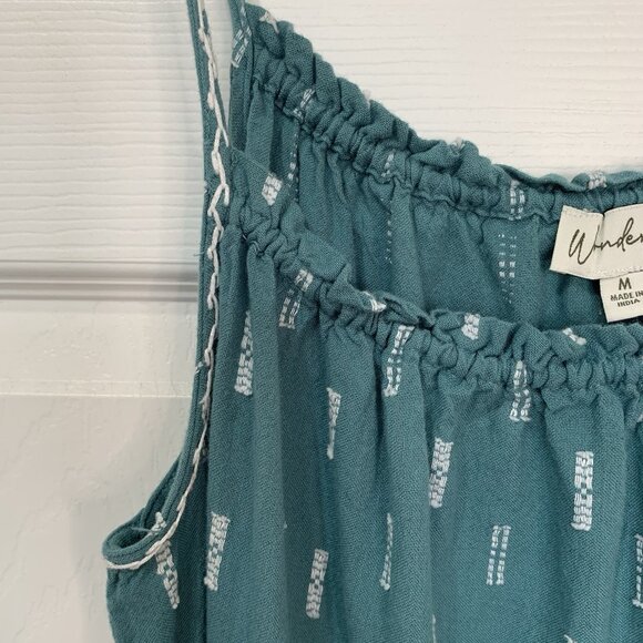 Wonderly Gauze Maxi Dress Womens Medium Green Embroidery Detail Tiered Boho - Picture 4 of 9